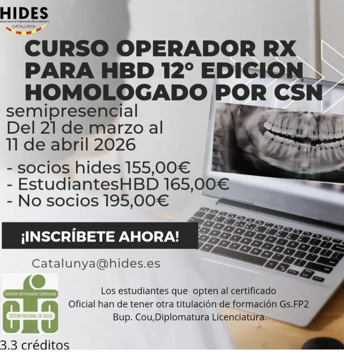 cursos operador rayos homologado para higienistas